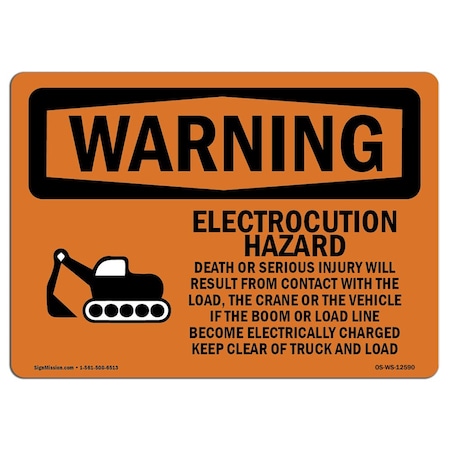 Signmission OSHA Sign, 10" H, 14" W, Rigid Plastic, Electrocution Hazard Crane, Landscape, WS-P-1014-L-12590 OS-WS-P-1014-L-12590